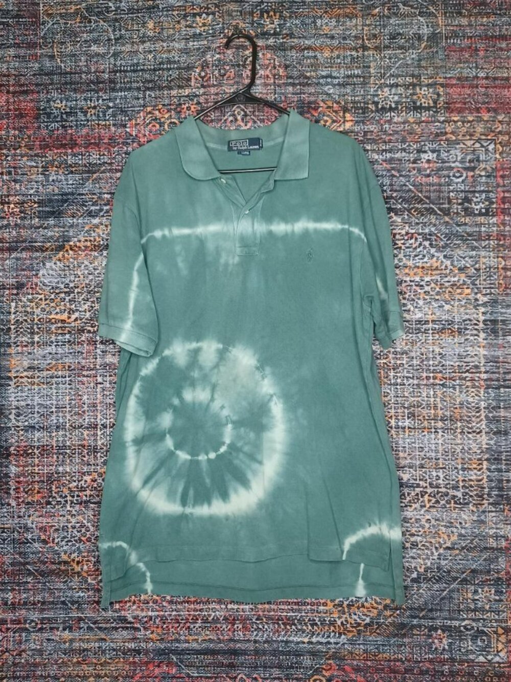 VTG Y2K POLO Ralph Lauren mens green white tie dyed polo XL